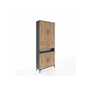 Arges Dolap 5 Raflı Tek Çekmeceli 4 Kapaklı 88x30x221 Antrasit-çam