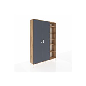 Arges Dolap 7 Raflı 2 Kapaklı Tek Askılı 132x30x195 Çam-antrasit/çam