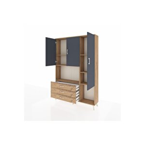 Arges Dolap 6 Raflı 3 Çekmeceli 3 Kapaklı 132x30x195 Çam-antrasit/çam