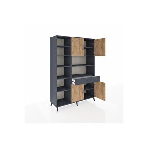 Hyperion Dolap 10 Raflı Tek Çekmeceli 4 Kapaklı 132x44x195 Antrasit-çam/antrasit