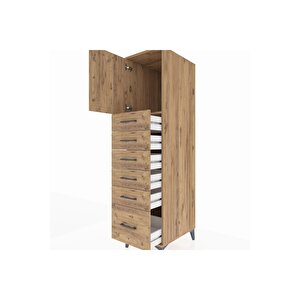 Kronos Dolap Tek Raflı 6 Çekmeceli Tek Kapaklı 44x59x182 Çam-çam
