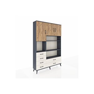 Arges Dolap 9 Raflı 6 Çekmeceli 3 Kapaklı 132x30x195 Antrasit-çam/aytaşı