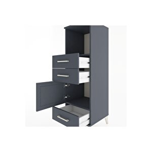 Hyperion Dolap 2 Raflı 3 Çekmeceli Tek Kapaklı 44x44x134 Antrasit-antrasit