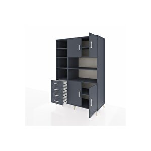 Kronos Dolap 9 Raflı 4 Çekmeceli 4 Kapaklı 132x59x195 Antrasit-antrasit/antrasit