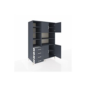 Kronos Dolap 9 Raflı 4 Çekmeceli 4 Kapaklı 132x59x195 Antrasit-antrasit/antrasit