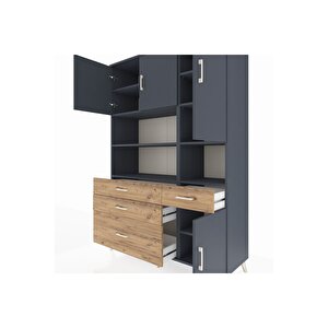 Hyperion Dolap 9 Raflı 4 Çekmeceli 4 Kapaklı 132x44x195 Antrasit-antrasit/çam