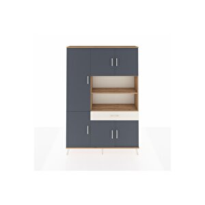 Arges Dolap 10 Raflı Tek Çekmeceli 6 Kapaklı 132x30x195 Çam-antrasit/aytaşı