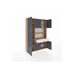 Arges Dolap 10 Raflı Tek Çekmeceli 6 Kapaklı 132x30x195 Çam-antrasit/aytaşı