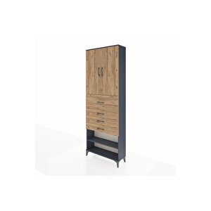 Arges Dolap 4 Raflı 4 Çekmeceli 2 Kapaklı 88x30x243 Antrasit-çam