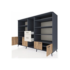 Kronos Dolap 10 Raflı 2 Çekmeceli 4 Kapaklı 220x59x163 Antrasit-çam/aytaşı