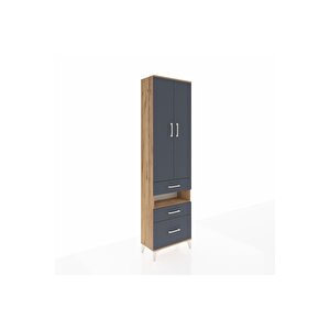 Arges Dolap 4 Raflı 3 Çekmeceli 2 Kapaklı 60x30x221 Çam-antrasit