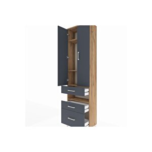 Arges Dolap 4 Raflı 3 Çekmeceli 2 Kapaklı 60x30x221 Çam-antrasit