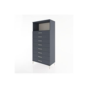 Hyperion Dolap Tek Raflı 8 Çekmeceli 88x44x182 Antrasit-antrasit
