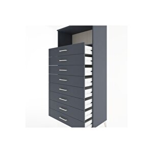 Hyperion Dolap Tek Raflı 8 Çekmeceli 88x44x182 Antrasit-antrasit