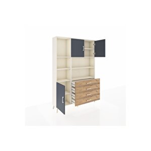 Arges Dolap 8 Raflı 4 Çekmeceli 3 Kapaklı 132x30x195 Aytaşı-antrasit/çam