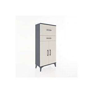 Hyperion Dolap Tek Raflı 2 Çekmeceli 2 Kapaklı 60x44x134 Antrasit-aytaşı