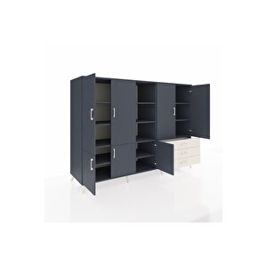 Kronos Dolap 11 Raflı 3 Çekmeceli 7 Kapaklı 220x59x163 Antrasit-antrasit/aytaşı