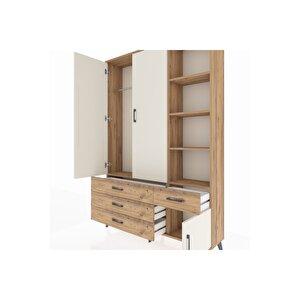 Arges Dolap 5 Raflı 4 Çekmeceli Tek Askılı 132x30x195 Çam-aytaşı/çam