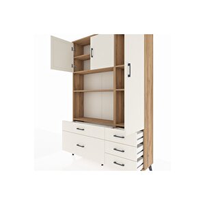 Arges Gardrop 7 Raflı 5 Çekmeceli 3 Kapaklı 132x30x195 Çam-aytaşı