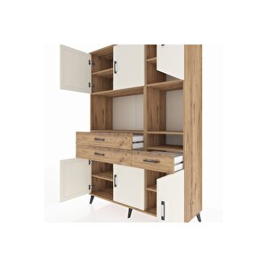 Hyperion Dolap 9 Raflı 3 Çekmeceli 6 Kapaklı 132x44x195 Çam-aytaşı/çam