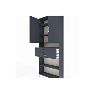 Arges Dolap 5 Raflı 2 Çekmeceli 2 Kapaklı 88x30x221 Antrasit-antrasit
