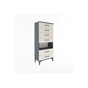 Arges Dolap Tek Raflı 6 Çekmeceli 60x30x134 Antrasit-aytaşı