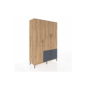 Hyperion Dolap 6 Raflı 3 Çekmeceli Tek Askılı 132x44x195 Çam-çam/antrasit