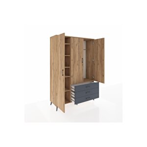 Hyperion Dolap 6 Raflı 3 Çekmeceli Tek Askılı 132x44x195 Çam-çam/antrasit