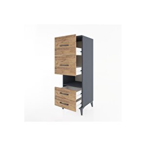 Hyperion Dolap Tek Raflı 4 Çekmeceli 44x44x134 Antrasit-çam