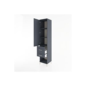 Hyperion Dolap 3 Raflı 2 Çekmeceli Tek Kapaklı 44x44x221 Antrasit-antrasit