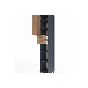 Hyperion Dolap 5 Raflı 2 Çekmeceli Tek Kapaklı 44x44x243 Antrasit-çam