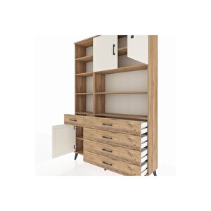 Arges Dolap 9 Raflı 5 Çekmeceli 3 Kapaklı 132x30x195 Çam-aytaşı/çam