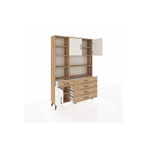 Arges Dolap 9 Raflı 5 Çekmeceli 3 Kapaklı 132x30x195 Çam-aytaşı/çam