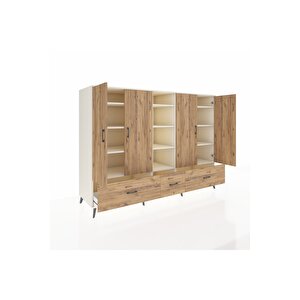 Kronos Dolap 12 Raflı 3 Çekmeceli 4 Kapaklı 220x59x163 Aytaşı-çam