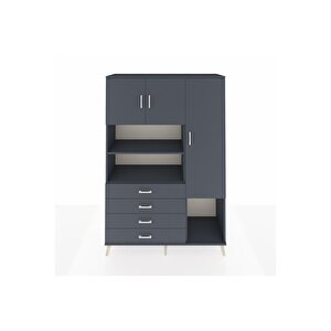 Hyperion Gardrop 8 Raflı 4 Çekmeceli 3 Kapaklı 132x44x195 Antrasit-antrasit