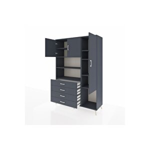 Hyperion Gardrop 8 Raflı 4 Çekmeceli 3 Kapaklı 132x44x195 Antrasit-antrasit