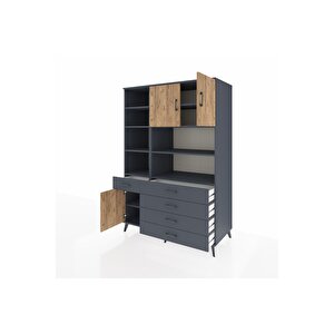 Kronos Dolap 9 Raflı 5 Çekmeceli 3 Kapaklı 132x59x195 Antrasit-çam/antrasit