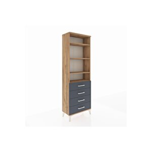 Arges Dolap 4 Raflı 4 Çekmeceli 60x30x182 Çam-antrasit