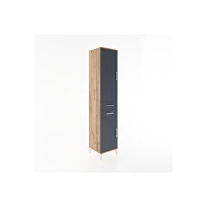 Hyperion Dolap 3 Raflı 2 Çekmeceli Tek Askılı 44x44x221 Çam-antrasit