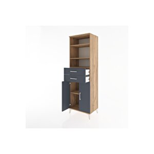 Hyperion Dolap 4 Raflı 2 Çekmeceli 2 Kapaklı 60x44x195 Çam-antrasit