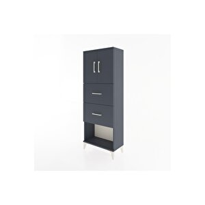 Arges Dolap 2 Raflı 2 Çekmeceli 2 Kapaklı 60x30x163 Antrasit-antrasit