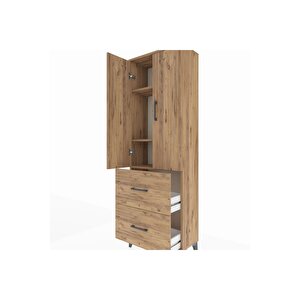 Arges Dolap 3 Raflı 2 Çekmeceli 2 Kapaklı 60x30x182 Çam-çam