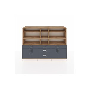 Hyperion Dolap 11 Raflı 5 Çekmeceli 4 Kapaklı 220x44x163 Çam-antrasit