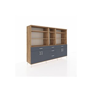 Hyperion Dolap 11 Raflı 5 Çekmeceli 4 Kapaklı 220x44x163 Çam-antrasit