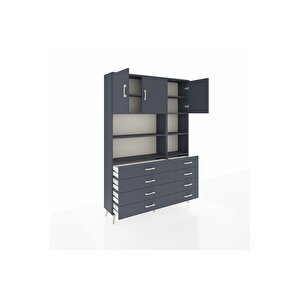 Arges Gardrop 8 Raflı 8 Çekmeceli 3 Kapaklı 132x30x195 Antrasit-antrasit