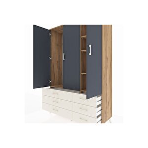 Hyperion Dolap 5 Raflı 6 Çekmeceli Tek Askılı 132x44x195 Çam-antrasit/aytaşı