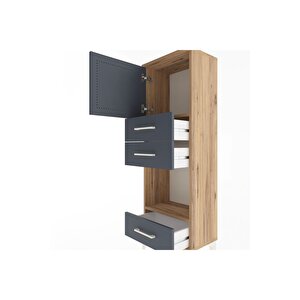 Arges Dolap 2 Raflı 3 Çekmeceli Tek Kapaklı 44x30x134 Çam-antrasit