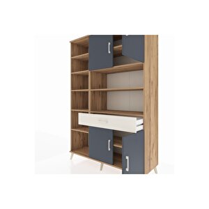 Hyperion Dolap 10 Raflı Tek Çekmeceli 4 Kapaklı 132x44x195 Çam-antrasit/aytaşı