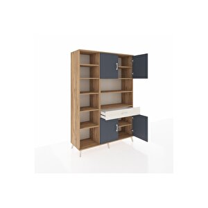 Hyperion Dolap 10 Raflı Tek Çekmeceli 4 Kapaklı 132x44x195 Çam-antrasit/aytaşı