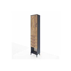 Arges Dolap 3 Raflı 4 Çekmeceli Tek Kapaklı 44x30x221 Antrasit-çam